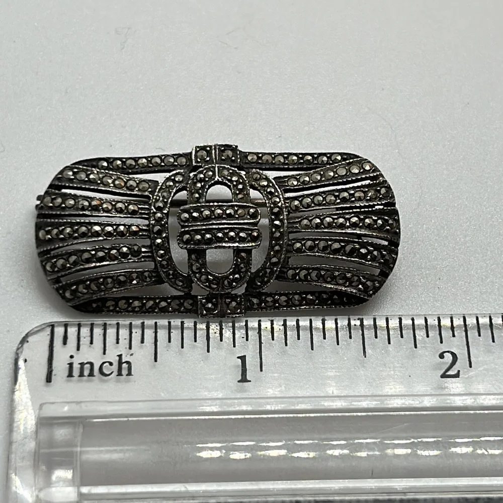 Art Deco Sterling Silver Marcasite Brooch Pin - Picture 5 of 8